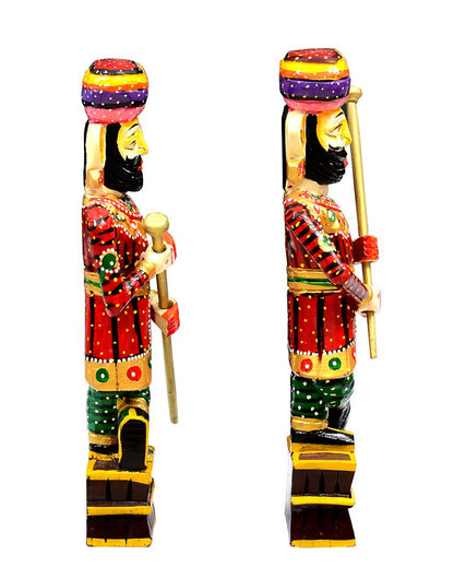 Chowkidaar Wooden Handpainted Decorative Showpiece | Set Of 2 | 5 x 2 x 15 inches