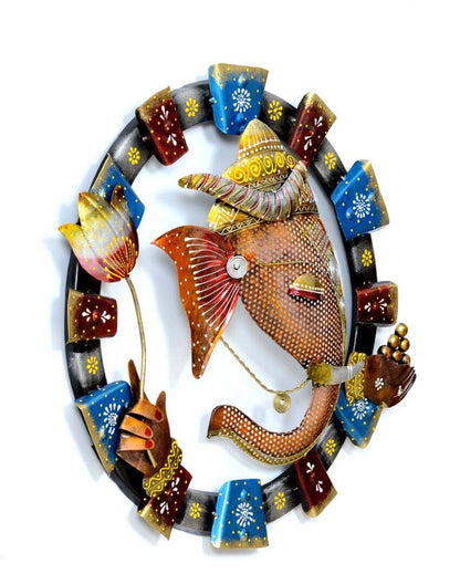 Artful Metal Laddu Ganesha Wall Hanging Showpiece | 19 x 2 x 19 inches