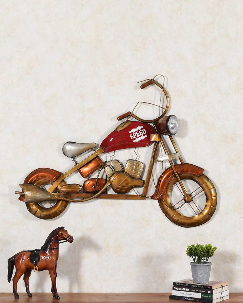 Big Wall Hanging Bike Showpiece with Led In Red Color | 35 x 7 x 26 inches