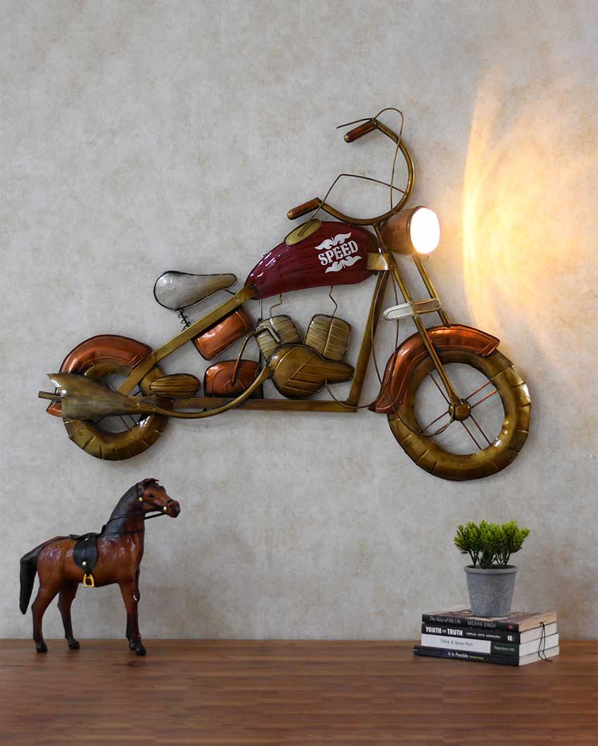 Big Wall Hanging Bike Showpiece with Led In Red Color | 35 x 7 x 26 inches