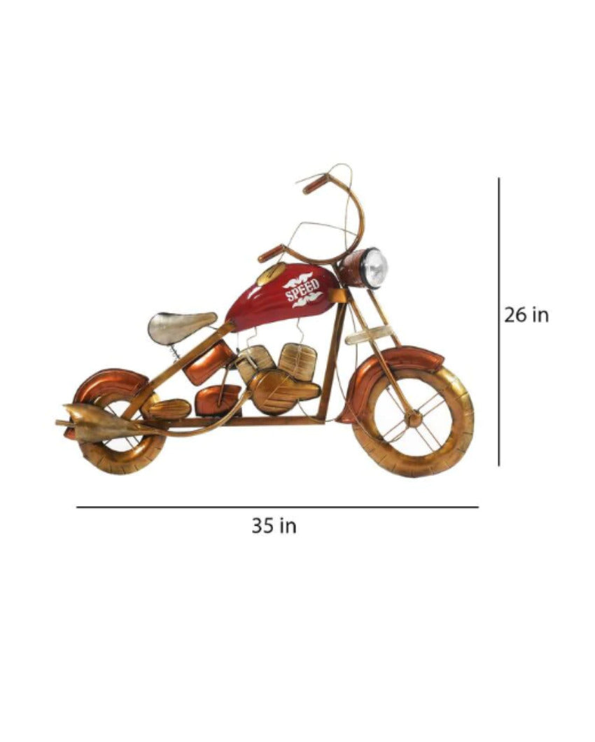 Big Wall Hanging Bike Showpiece with Led In Red Color | 35 x 7 x 26 inches