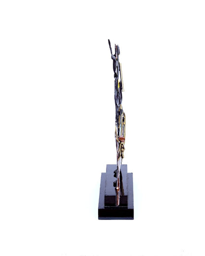 Multicolor Ox Cart Metal Showpiece with Wooden Base | 17 x 3 x 13 inches