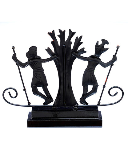Folk-inspired Momento Metal Decorative Tribal Couple Showpiece | 14 x 3 x 11 inches