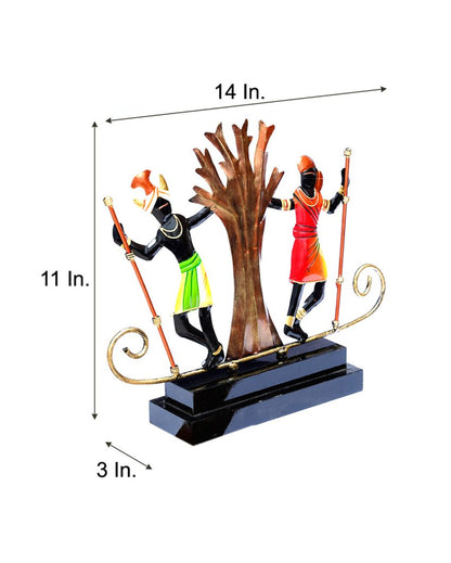 Folk-inspired Momento Metal Decorative Tribal Couple Showpiece | 14 x 3 x 11 inches