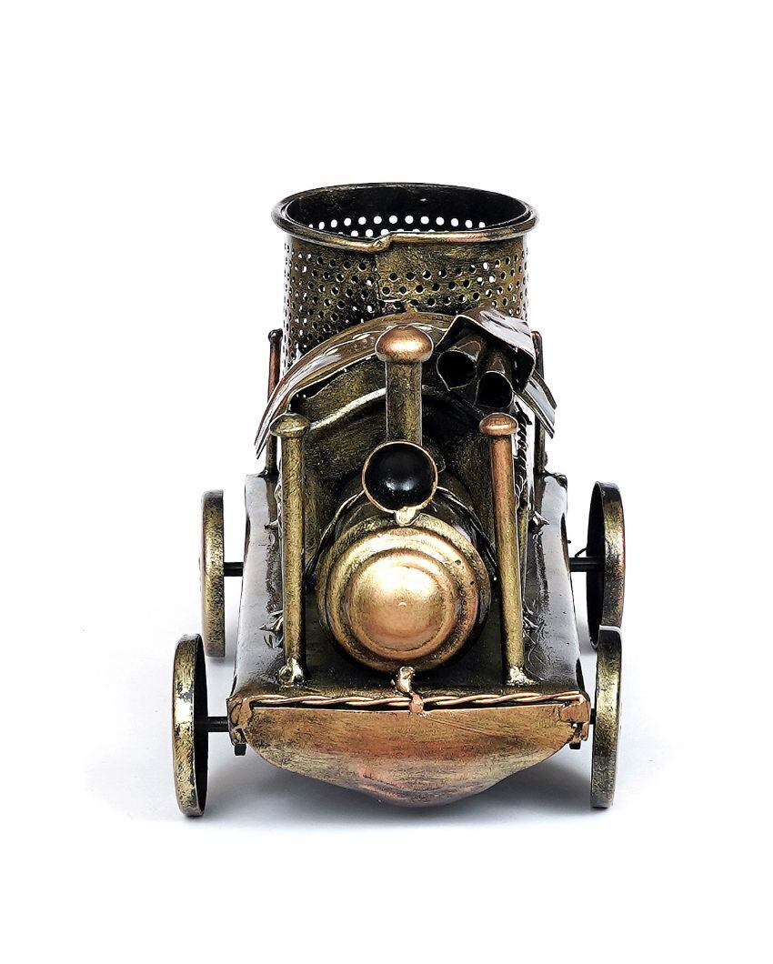 Train Engine Metal Pen Stand Showpiece | 8 x 5 x 5 inches