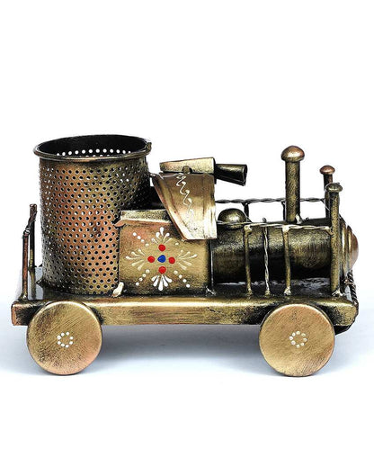 Train Engine Metal Pen Stand Showpiece | 8 x 5 x 5 inches