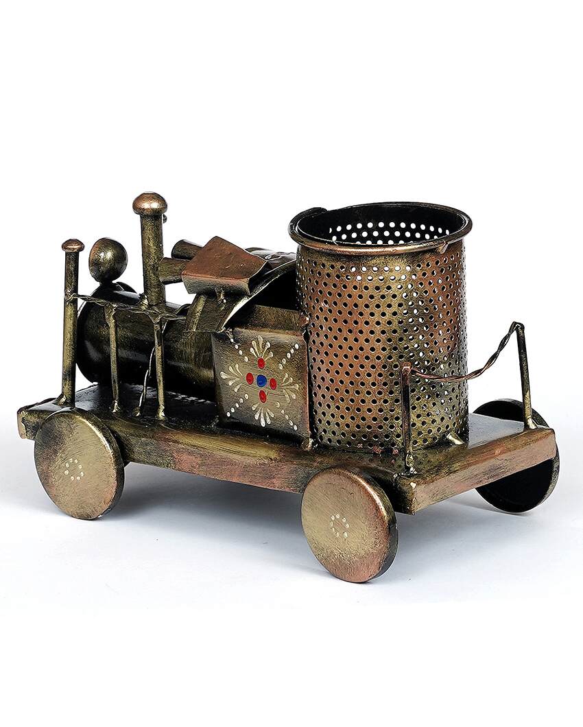 Train Engine Metal Pen Stand Showpiece | 8 x 5 x 5 inches