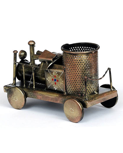Train Engine Metal Pen Stand Showpiece | 8 x 5 x 5 inches