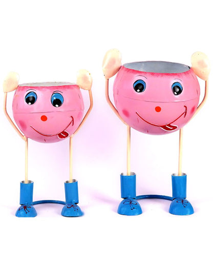 Doll Metal Handpainted Pink Color Flower Planter | Set Of 2 | Plant not included