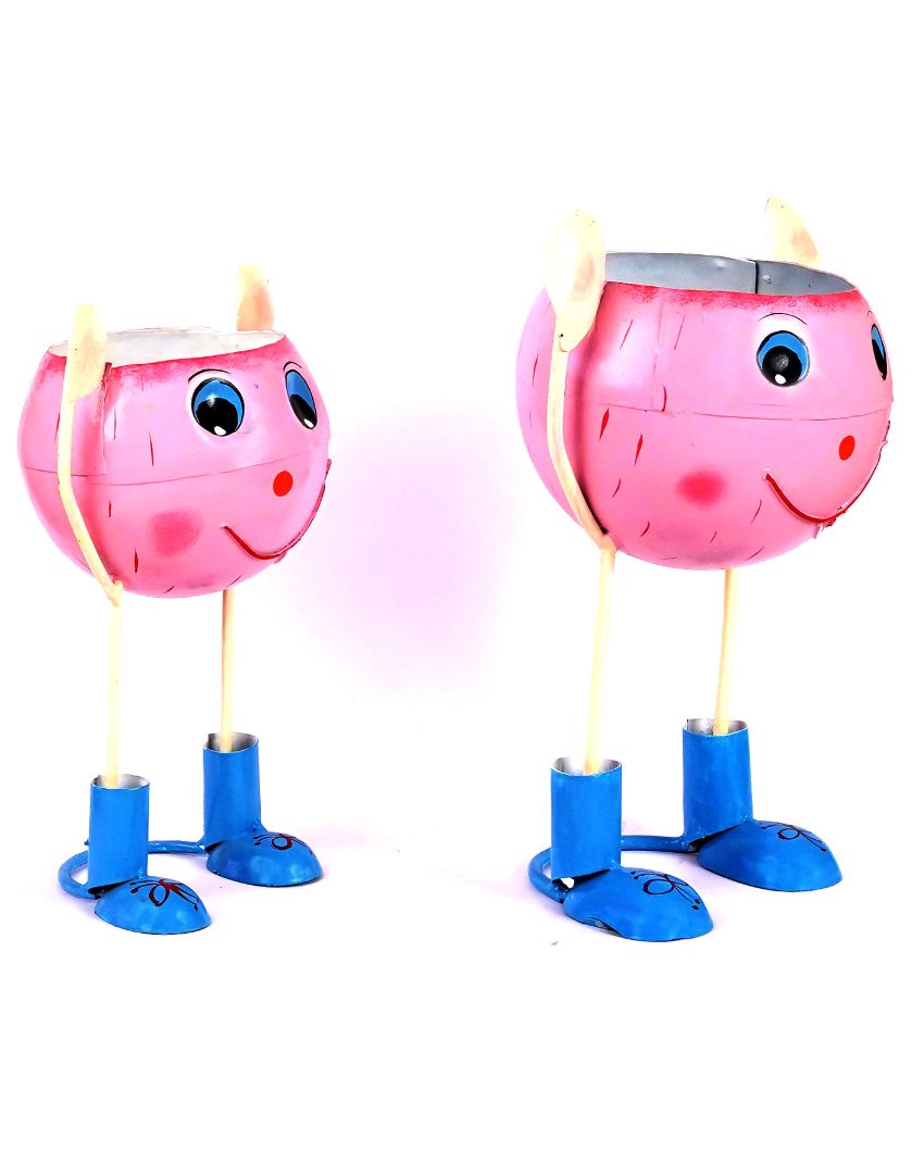 Doll Metal Handpainted Pink Color Flower Planter | Set Of 2 | Plant not included