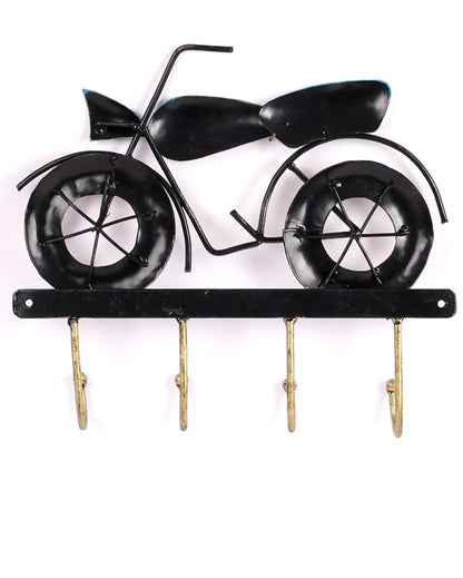 Metal Bike Showpiece Key Holder in Blue Color with 4 Hooks | 12 x 2 x 10 inches