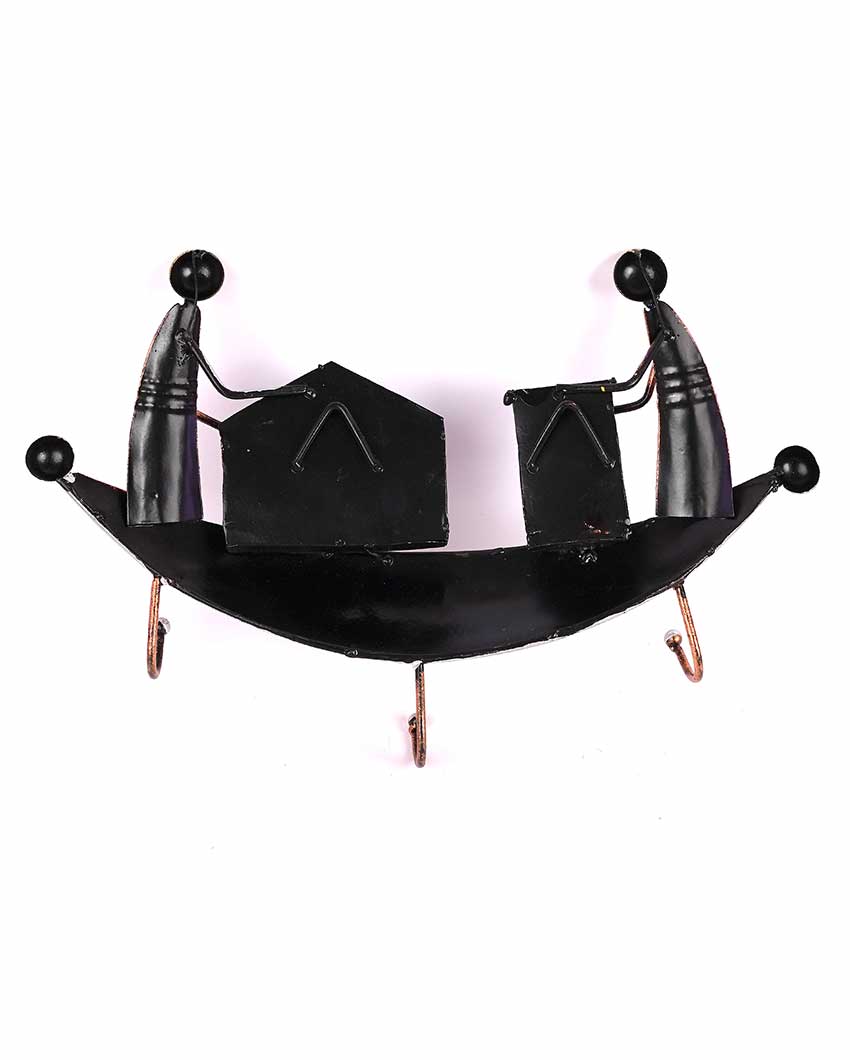 Boat Design Key Holder in Golden Color with 3 Hooks | 9 x 2 13 inches