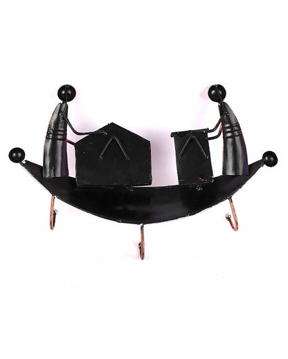 Boat Design Key Holder in Golden Color with 3 Hooks | 9 x 2 13 inches