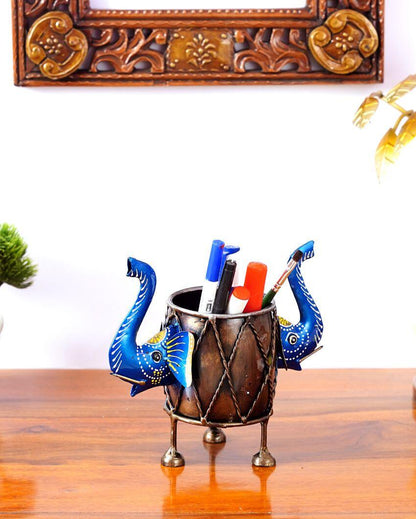 Elephant Metal Blue Color with Pen Stand | 9 x 3 x 7 inches