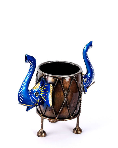 Elephant Metal Blue Color with Pen Stand | 9 x 3 x 7 inches