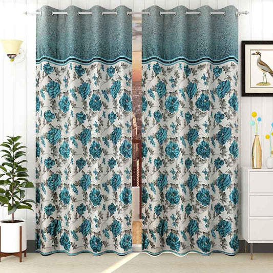 Blue Beautiful Jute Curtains | 9 ft | Set of 2