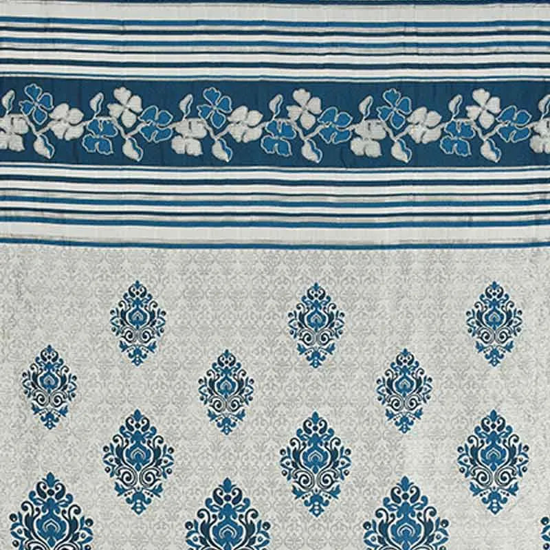 Blue Damask Jute Curtains | 7ft | Set of 2 Default Title