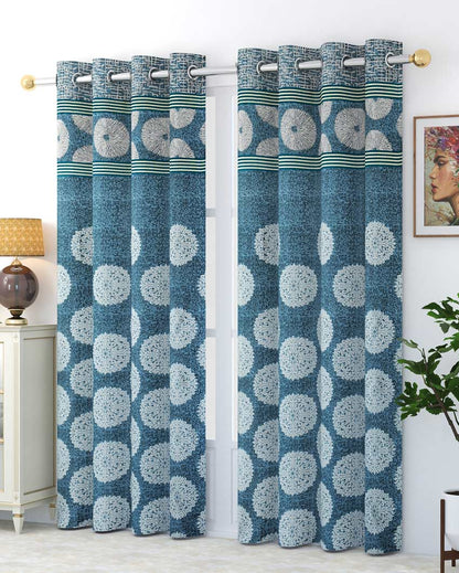 Luxurious Royal Blue Polyester Jute Curtains | Pack of 2 Pieces