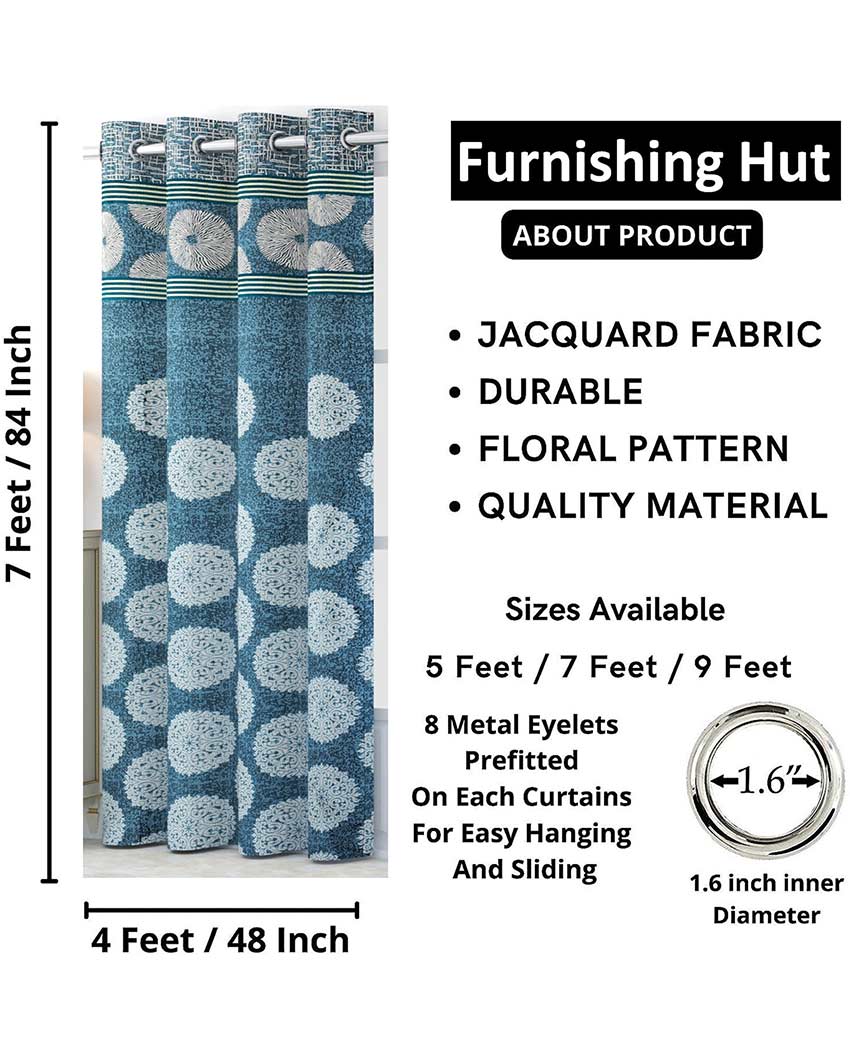 Luxurious Royal Blue Polyester Jute Curtains | Pack of 2 Pieces