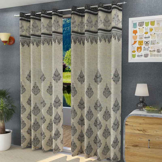 Grey Fancy Jacquard Window Curtains | Set of 2 | 5 ft x 4 ft