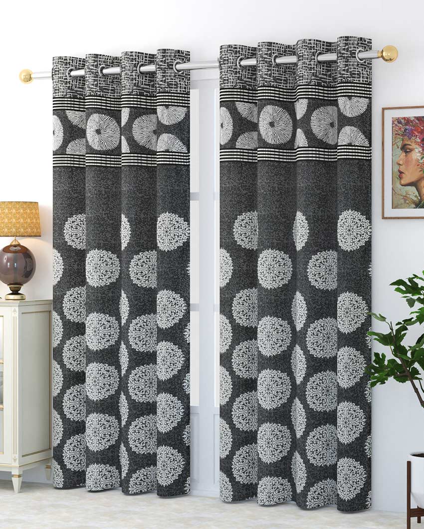 Distinctive Royal Grey Polyester Jute Curtains | Pack of 2 Pieces