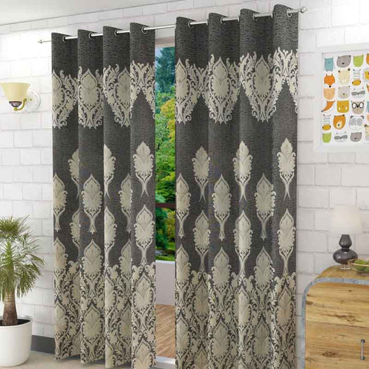 Grey Royal Jacquard Door Curtains | Set of 2 | 7 ft, 9 ft
