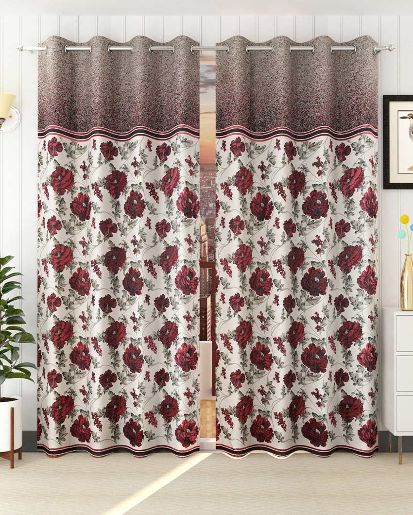 Regal Royal Maroon Polyester Jute Curtains | Pack of 2 Pieces