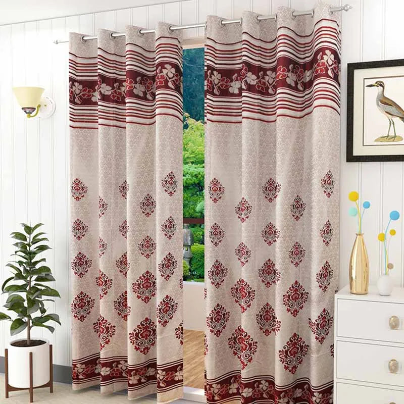 Maroon Damask Jacquard Curtains | Set of 2 | 9 ft x 4 ft