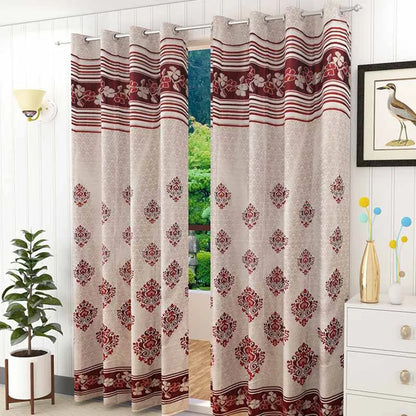 Maroon Damask Jacquard Curtains | Set of 2 | 9 ft x 4 ft