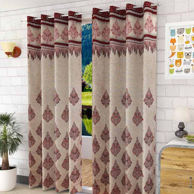 Maroon Fancy Jute Curtains | 7ft | Set of 2 Default Title