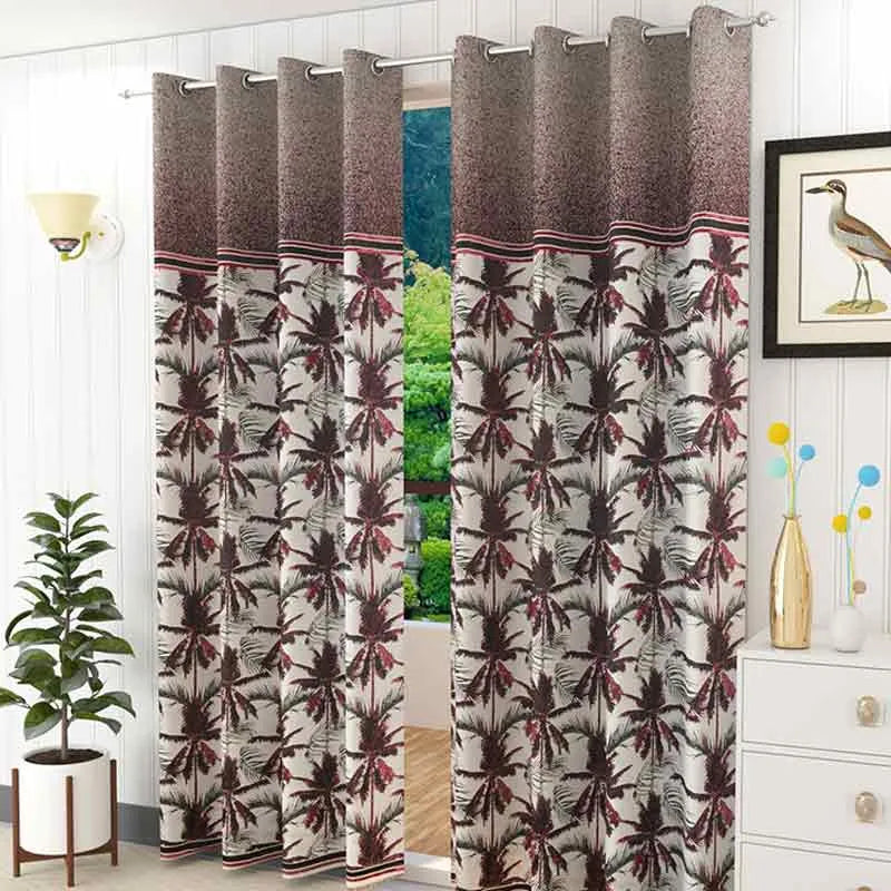 Maroon Garden Jacquard Door Curtains | Set of 2 | 7 ft, 9 ft