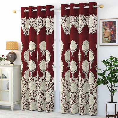 Maroon Royal Jute Curtains | Pack of 2