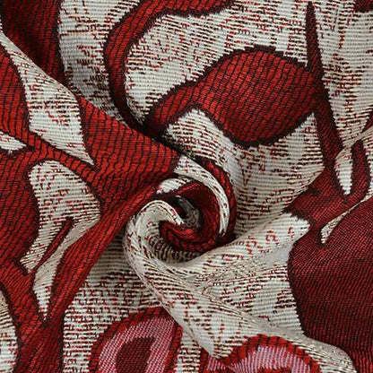 Maroon Tropical Jacquard Curtains | Set of 2 | 9 ft x 4 ft