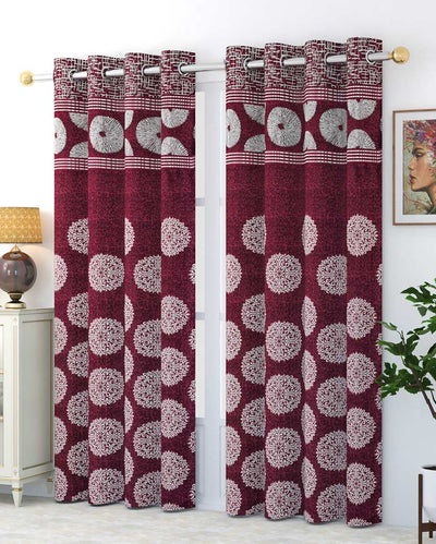 Opulent Royal Pink Polyester Jute Curtains | Pack of 2 Pieces