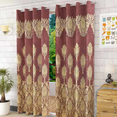 Pink Royal Jacquard Door Curtains | Set of 2 | 7 ft x 4 ft