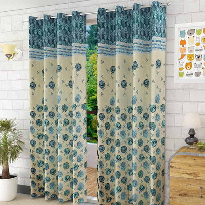 Turquoise Floral Jacquard Window Curtains | Set of 2 | 5 ft x 4 ft