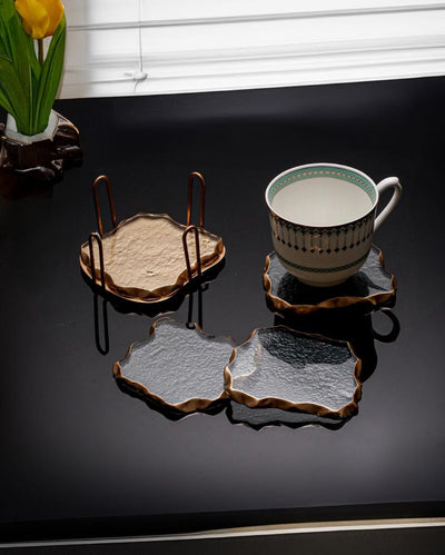 Sleek Amoeba Gleam Glass Coasters Set | Set of 4 | 4 x 4 x 1 inches