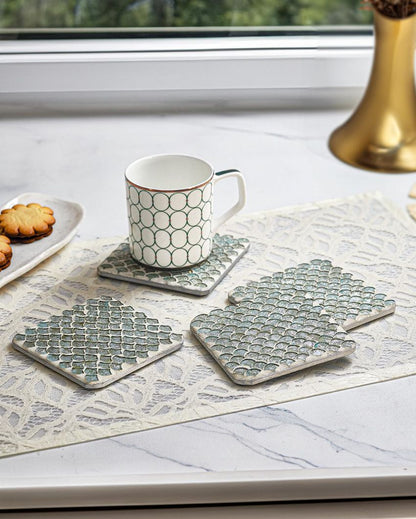 Charming Pale Green Mosaic Coasters Set | Set of 4 | 4 x 4 x 1 inches