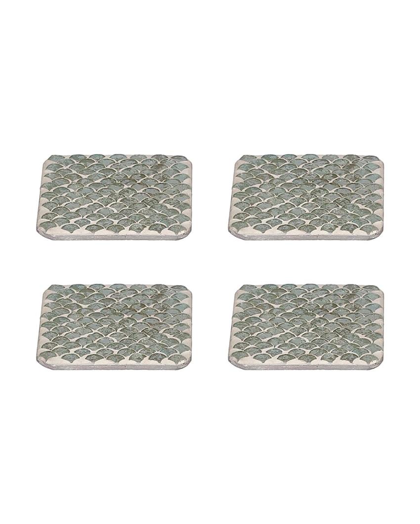 Charming Pale Green Mosaic Coasters Set | Set of 4 | 4 x 4 x 1 inches