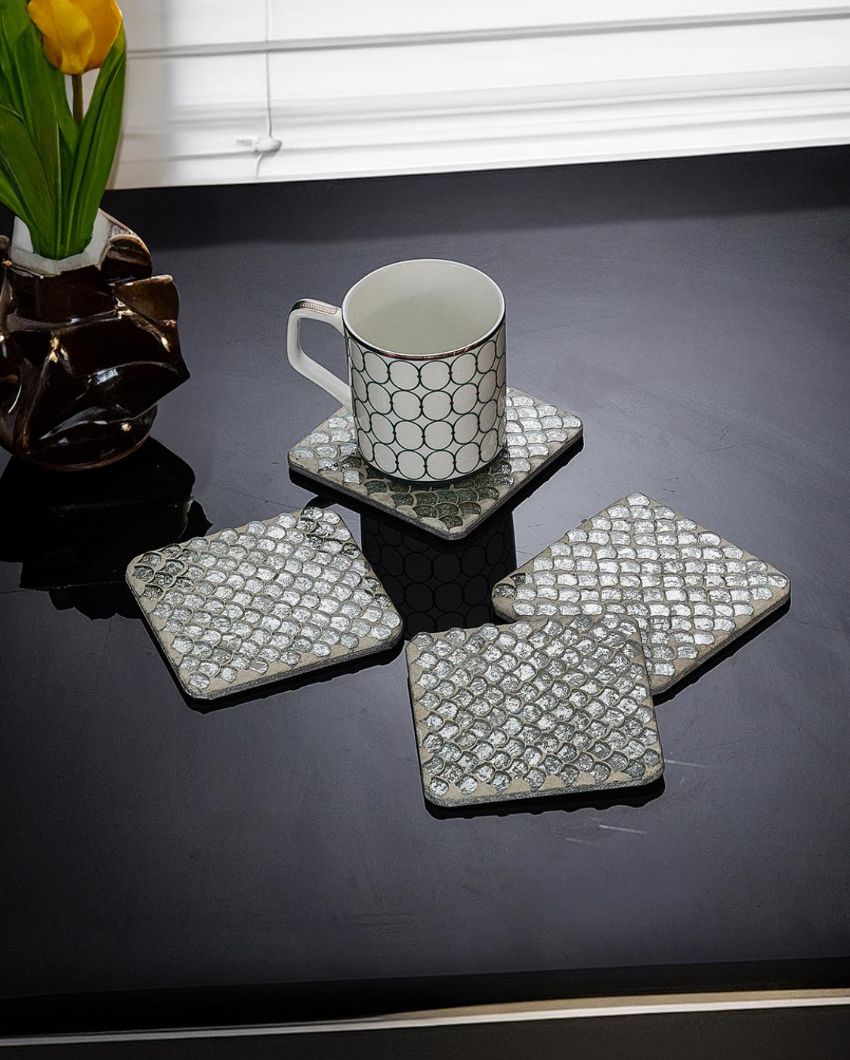 Charming Pale Green Mosaic Coasters Set | Set of 4 | 4 x 4 x 1 inches