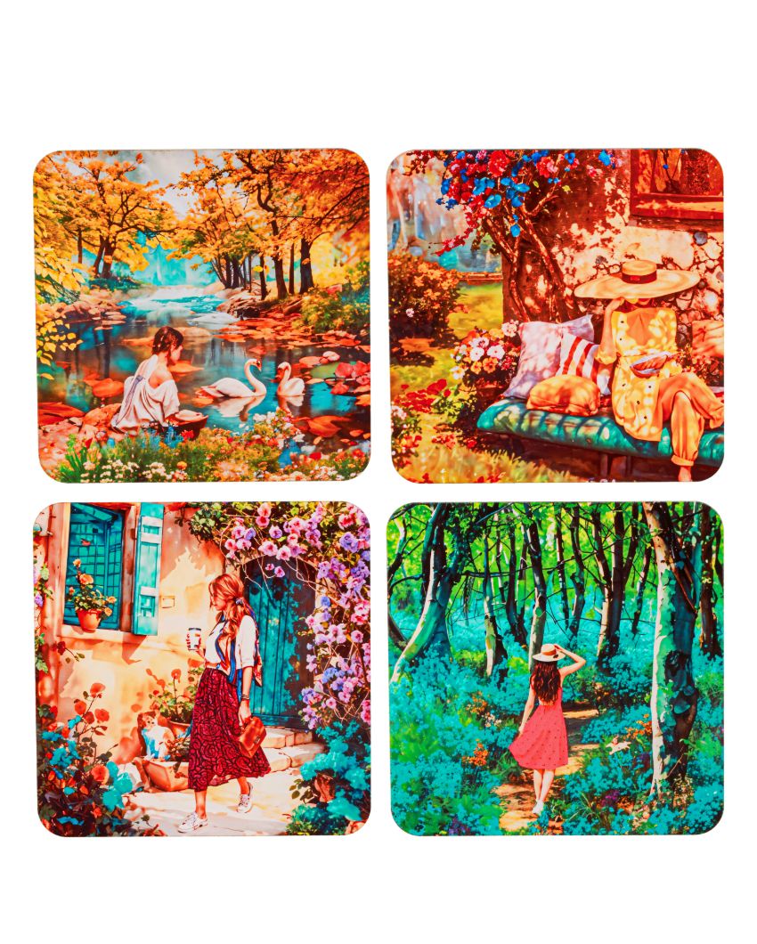 Colorful Life Wooden Coasters | Set of 4 | 4 x 4 inches