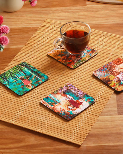 Colorful Life Wooden Coasters | Set of 4 | 4 x 4 inches