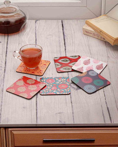 Intricate Paisley Wooden Coasters | Set of 6 | 4 x 4 inches