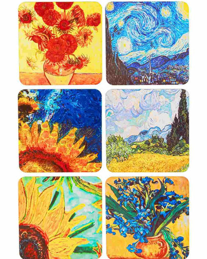 Van Gogh-Inspired Art Wooden Coasters | Set of 6 | 4 x 4 inches