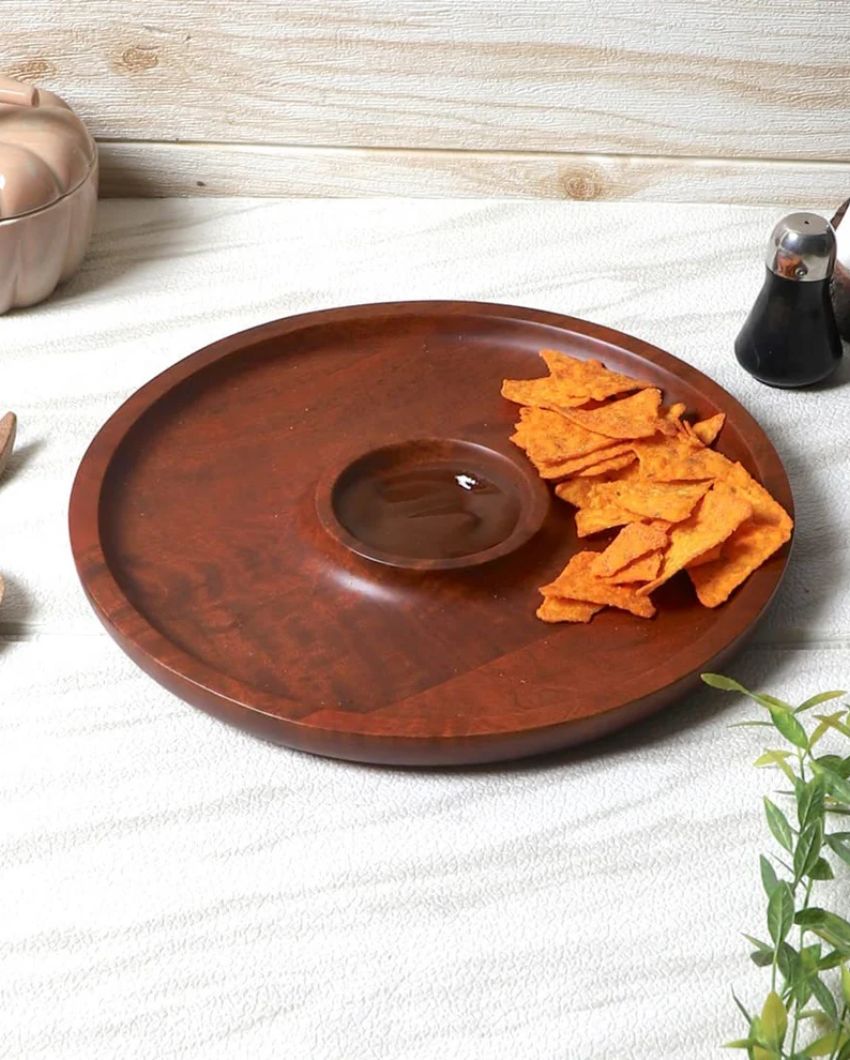 Handcrafted Premium Mahogany Chip & Dip Platter | 12 inches