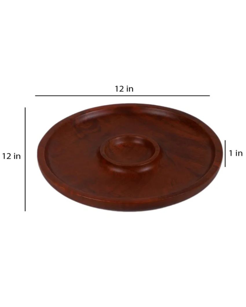 Handcrafted Premium Mahogany Chip & Dip Platter | 12 inches