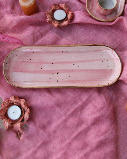 Speckled Pink Long Platter with Dip Bowl Set | Pack Of 2