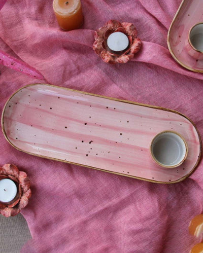 Speckled Pink Long Platter with Dip Bowl Set | Pack Of 2