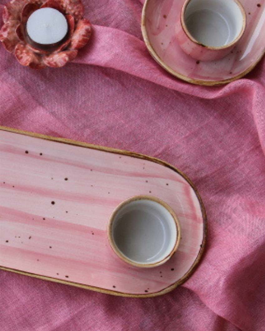 Speckled Pink Long Platter with Dip Bowl Set | Pack Of 2