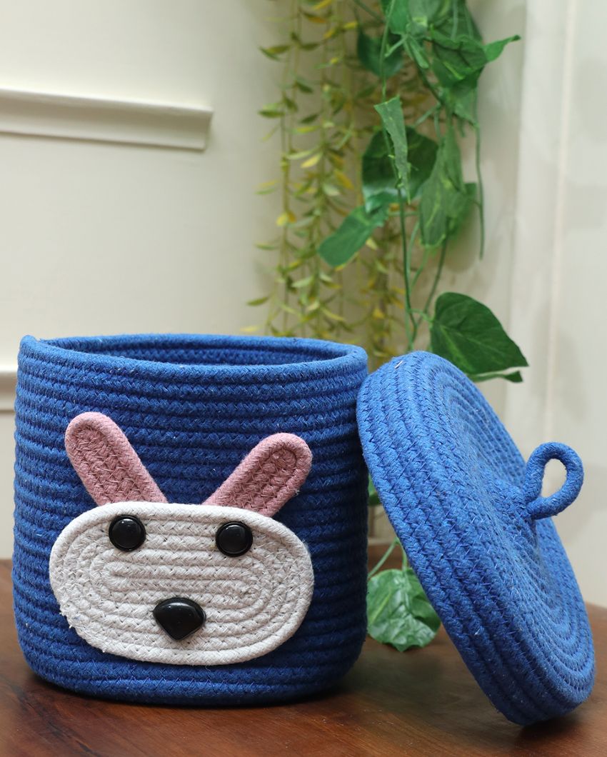 Blue Cotton Braided Rabbit Storage Basket | 7 x 6 inches